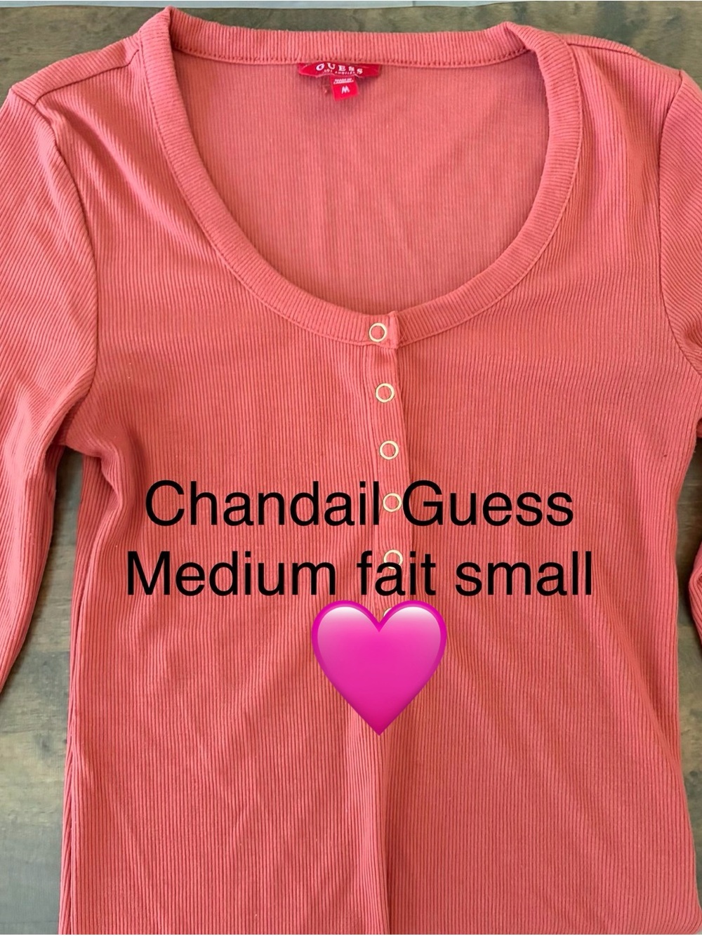 Guess Coral Ribbed Long Sleeve Henley Top